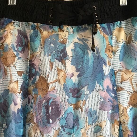 Blue and multi color floaty maxi skirt with corset style elastic waist fairycore - Picture 2 of 7